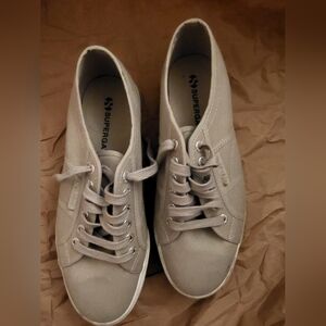 Superga Light Gray/Ash Canvas Platform Sneakers